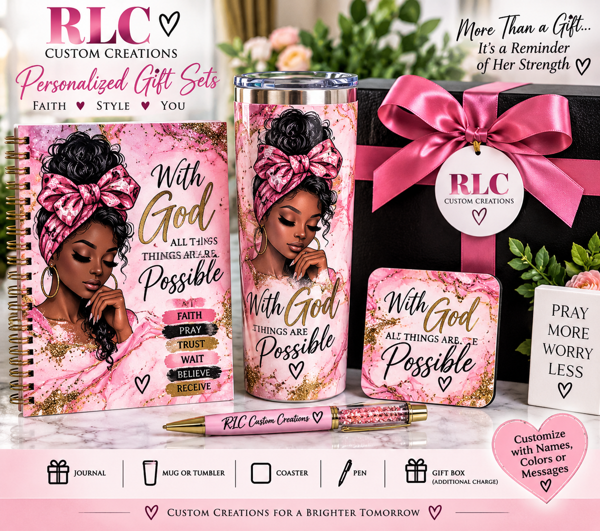 Personalized Journal, Tumbler, Coaster & Pen Gift Set